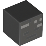 Lego Minifig Head Special, Cube with Wither Skull Skeleton Face Print / Black