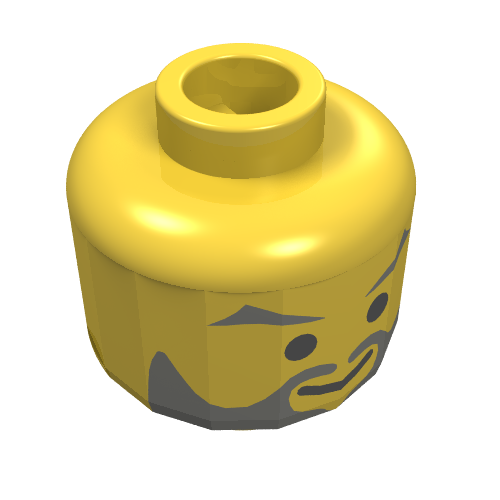 Lego Minifig Head Cavalry / Pirate, Beard with Gray Facial Hair Print [Blocked Open Stud] / Yellow