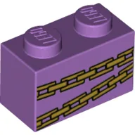 Brick 1 x 2 with Gold Chains Print / Medium Lavender