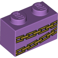 Lego Brick 1 x 2 with Gold Chains print / Medium Lavender