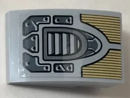 Slope, Curved 3 x 2 with Dark Bluish Gray Vent Grille, Gold Decoration and Dark Bluish Gray Panels Pattern (Sticker) - Set 76099