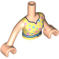Lego Minidoll Torso Woman with Light Nougat Arms and Hands with Bright Light Yellow Dress, Bright Light Blue Belt, Bright Light Blue/Bright Pink Dots print / Light Nougat