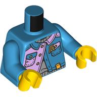 Lego Torso, Lavender/Dark Azure Jacket, Pockets, Yellow Back, Red Dragon print, Dark Azure Arms, Yellow Hands / Dark Azure