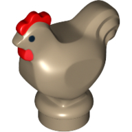 Lego Animal, Chicken with Black Eyes and Red Comb Print / Dark Tan