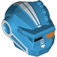Minifig Head Special, Robot, Galaxy Squad with Black Rectangle Right Eye, Orange Round Left Eye and White Lines Print / Dark Azure