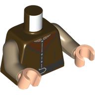 Lego Torso, Tunic, Silver Trim, Reddish Brown Collar, Black Belt print, Dark Tan Arms, Light Nougat Hands / Dark Brown