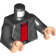 Lego Torso Leather Jacket, Open over Red Shirt Print, Black Arms, Light Nougat Hands / Black