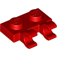 Plate Special 1 x 2 with Clips Horizontal [Open O Clips] / Red