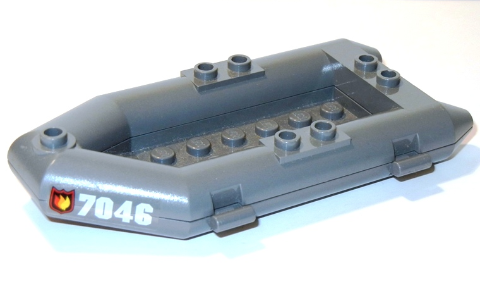 Lego Boat, Rubber Raft, Small with Fire Logo Badge and '7046' Pattern on Both Sides (Stickers) - Set 7046