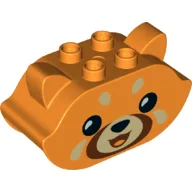 Duplo Brick 2 x 4 x 2 Ears and Pointed Ends with Red Panda Face Print / Orange