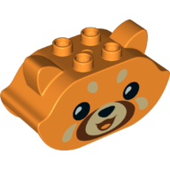 Lego Duplo Brick 2 x 4 x 2 Ears and Pointed Ends with Red Panda Face Print / Orange
