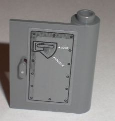 Lego Door 1 x 3 x 3 Right - Open Between Top and Bottom Hinge with 'LOCK' and 'UNLOCK' Handle Pattern (Sticker) - Set 8211