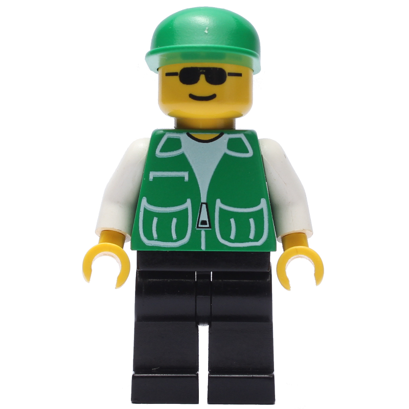 Lego Man, Green Jacket, Black Legs, Green Cap, Sunglasses