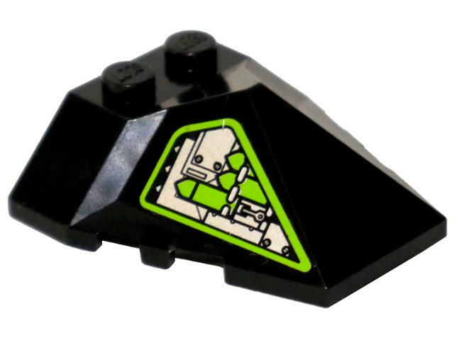 Lego Wedge 4 x 4 x 1 1/3 Pyramid Center with Lime and Silver Machinery Pattern on Right Side (Sticker) - Set 8104