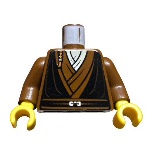 Lego Torso Robe, Black Vest and Padawan Braid Print, Brown Arms, Yellow Hands / Brown