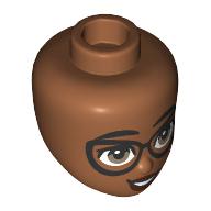 Lego Minidoll Head, Black Eyes, Glasses, Brown Eyes, Dark Red Lips / Sienna Brown
