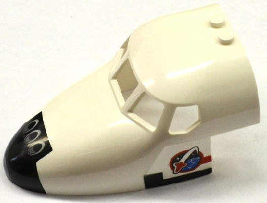 Lego Aircraft Fuselage Forward Top Curved 6 x 10 x 4 with 5 Window Panes with Shuttle Nose Pattern and Space Logo on White Background on Both Sides (Stickers) - Set 60080