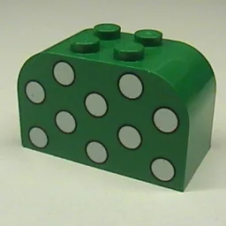 Brick Curved 2 x 4 x 2 Double with Dots White Print / Green
