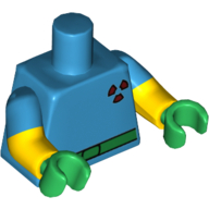 Lego Torso, Dual Molded Arms, Red Radioactive Symbol, Green Belt Print, Dark Azure Sleeves Pattern, Yellow Arms, Green Hands / Dark Azure