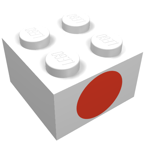 Lego Brick 2 x 2 with Red Dot on One Side Print / White