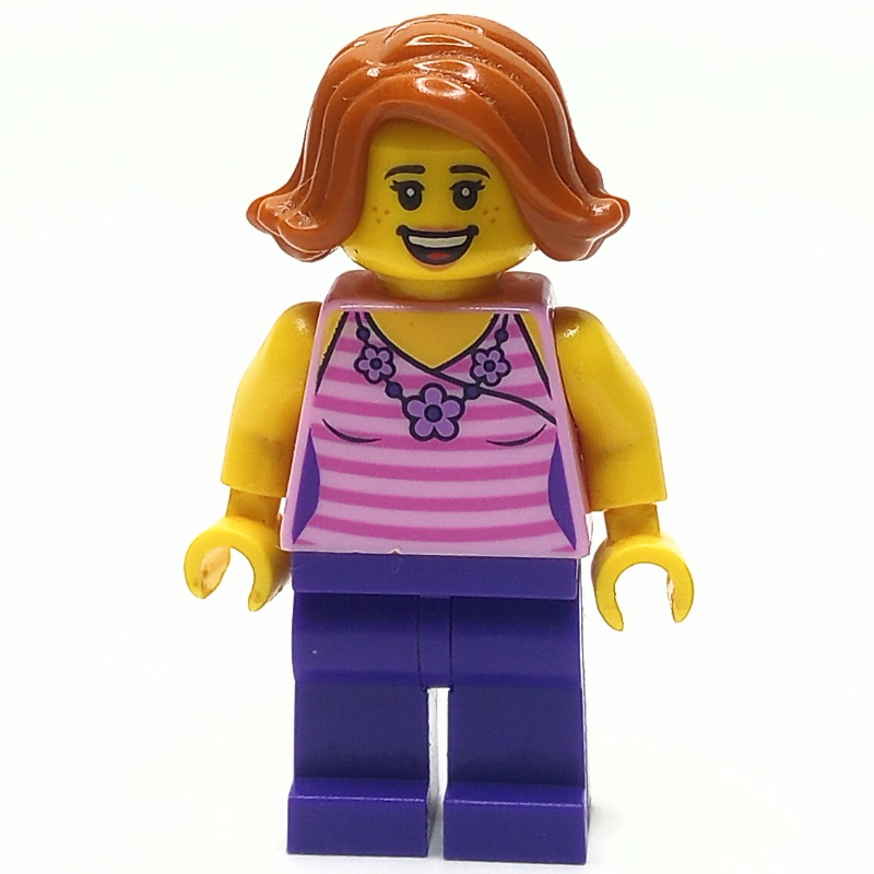 Lego Bright Pink Torso, Dark Purple Legs, Dark Orange Hair