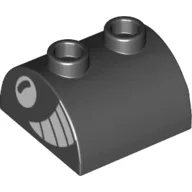 Brick Curved 2 x 2, Two Top Studs with White Eye, Big Teeth Smile Print / Black