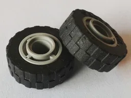 Wheel 11mm D. x 8mm with Center Groove, 4 Spokes with Black Tire 17.5mm D. x 6mm with Shallow Staggered Treads (42610 / 42611) / Light Gray