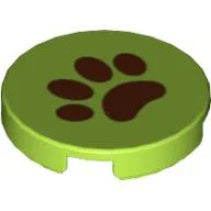 Tile Round 2 x 2 with Brown Paw Print / Lime