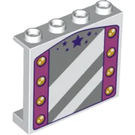 Panel 1 x 4 x 3 with Mirror, Dark Pink Sides with Lamps, Dark Purple Stars Print / White