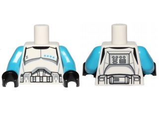 Lego Torso SW Armor Clone Trooper Lieutenant Black Belt and Four Dark Azure Stars Pattern / Dark Azure Arms / Black Hands