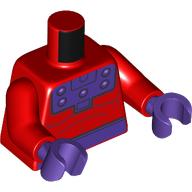 Lego Torso Bodysuit, Dark Purple Breastplate and Belt, Muscles Print (Magneto), Red Arms, Dark Purple Hands / Red