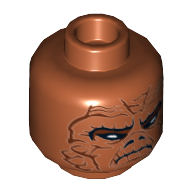 Lego Minifig Head Skiff Guard, Dual Sided, Weequay Leathery Skin Lines, Closed Mouth, 3 Tied Tan Ponytails Print [Hollow Stud] / Dark Orange