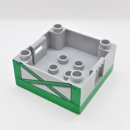Duplo Container Box 4 x 4, with Studs on Corners with Green Girders Print / Light Bluish Gray