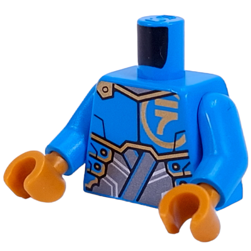 Lego Torso, Gold Asian Symbol, Gold/Silver Armor print, Dark Azure Arms, Pearl Gold Hands / Dark Azure