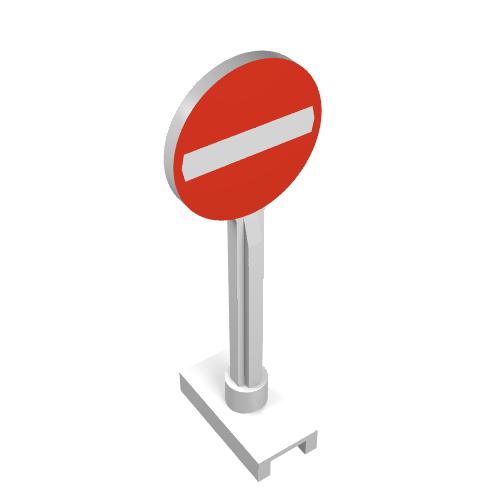 Lego Road Sign Round with No Thoroughfare / No Entry Print / White