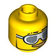Lego Minifig Head Rapper, Slotted White Sunglasses and Smirk with Gold Teeth Print / Yellow