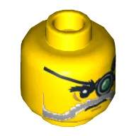 Minifig Head Major Quinton Steele, Beard Gray and White, Mechanical Left Eye Print [Hollow Stud] / Yellow