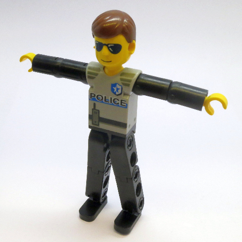 Lego Technic Figure Black Legs, Light Gray Top with Police Print, Black Arms / [No Color/Any Color]