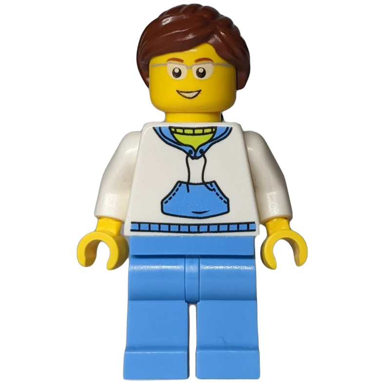 Lego White Torso, Medium Blue Legs, Reddish Brown Hair