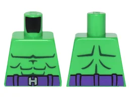 Torso Bare Chest with Dark Green Muscles Outline, Dark Purple Belt with Silver Capital Letter H Buckle Pattern / Bright Green