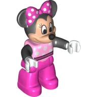 Duplo Figure Minnie Mouse with Bright Pink Top with White Spots and Black Arms - Dark Pink Legs / Bright Pink