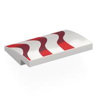 Lego Brick Curved 4 x 3 x 2/3 No Studs with Red/Dark Red Wavy Flag Stripes print / White