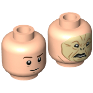 Lego Minifig Head Quirinus Quirrell / Voldemort, Dual Sided, Raised Eyebrow / Tan Face with Scars, No Nose, Black Lips Print [Hollow Stud] / Light Nougat