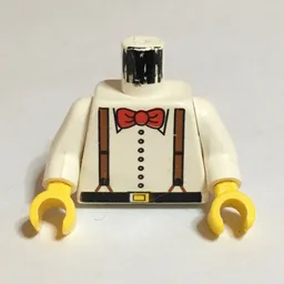 Torso, Shirt with Suspenders and Red Bow Tie Print, White Arms, Yellow Hands