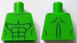 Torso Bare Chest with Dark Green Muscles Outline, Narrow Abdominals Pattern / Bright Green