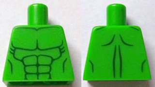Lego Torso Bare Chest with Dark Green Muscles Outline, Narrow Abdominals Pattern