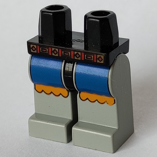 Lego Hips and Light Gray Legs with Blue/Yellow on Legs, Belt Print / Black