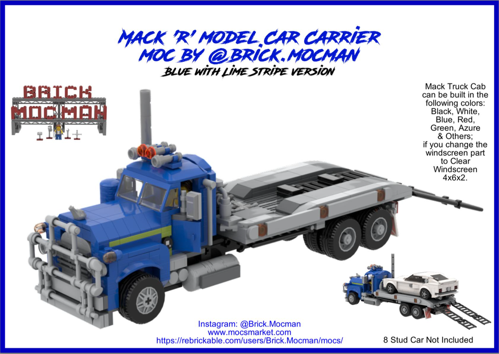 Lego Mack R Series Car-Carrier Truck - Blue/Lime