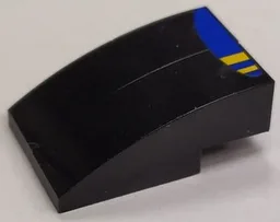 Stickered Assembly 3 x 2 x 1 with Blue Curved Panel and 2 Yellow Stripes Pattern (Sticker) - Set 8124