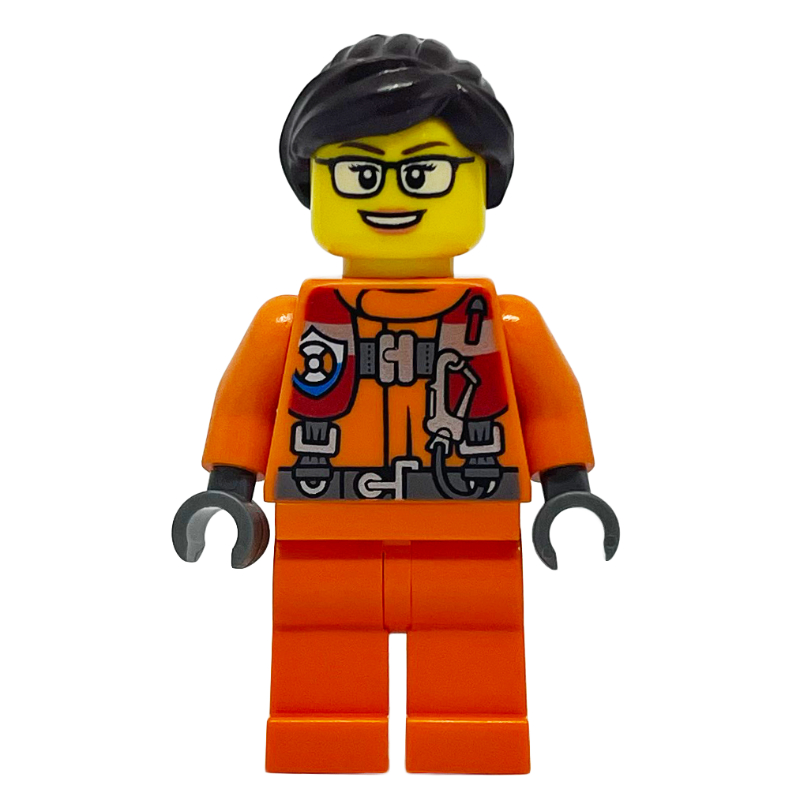 Lego Coast Guard, Woman, Orange Jumpsuit, Reddish Brown Hair, Glasses